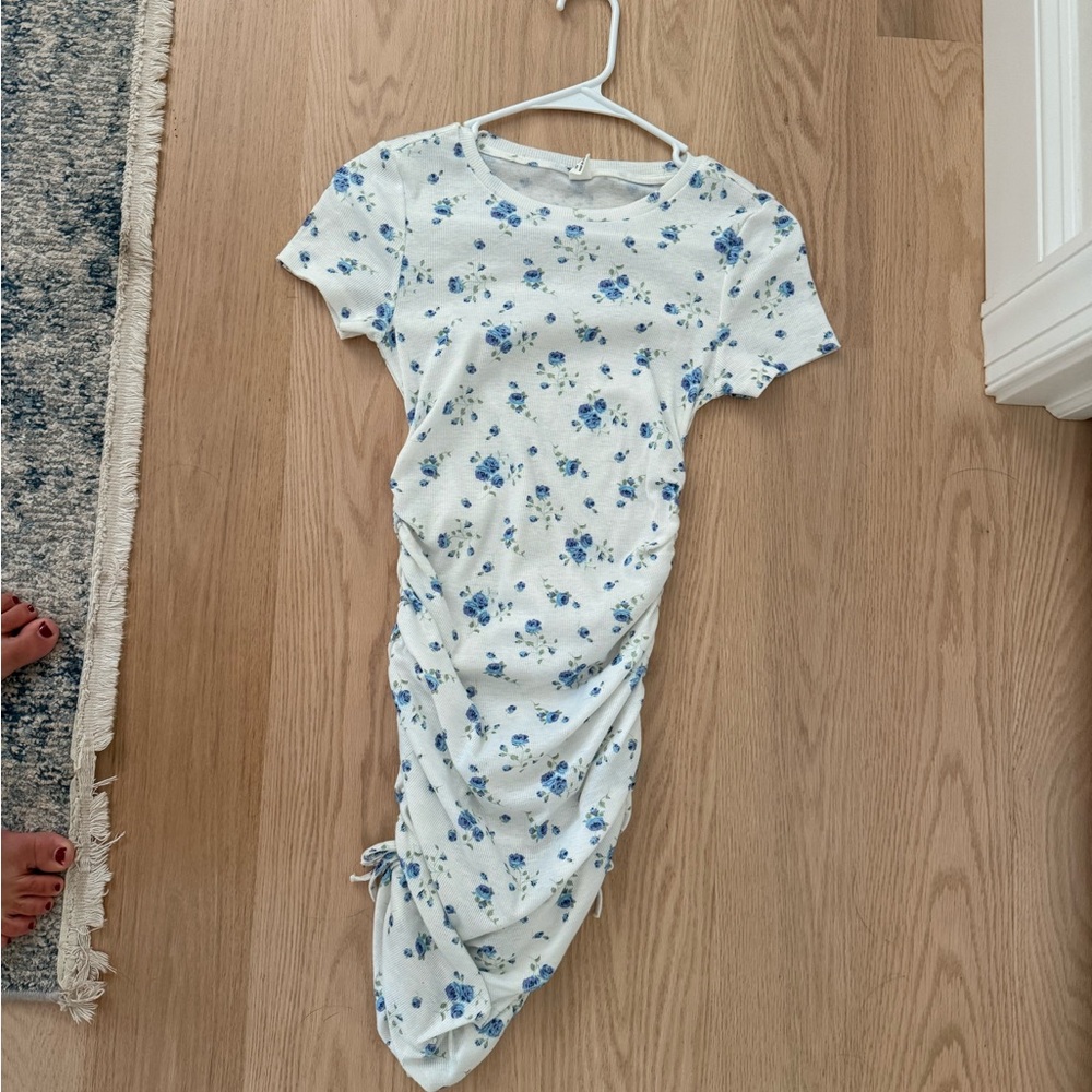 SHEIN Teen Blue Floral runched dress